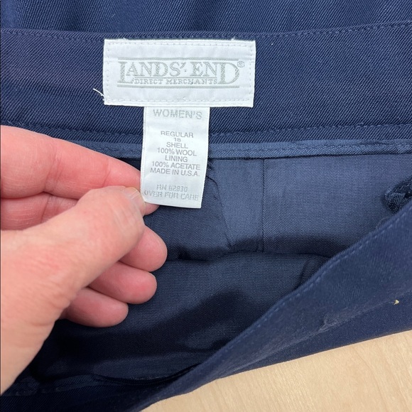 Vintage Lands End navy blue classic wool straight minimalist pencil skirt lining - Picture 3 of 7